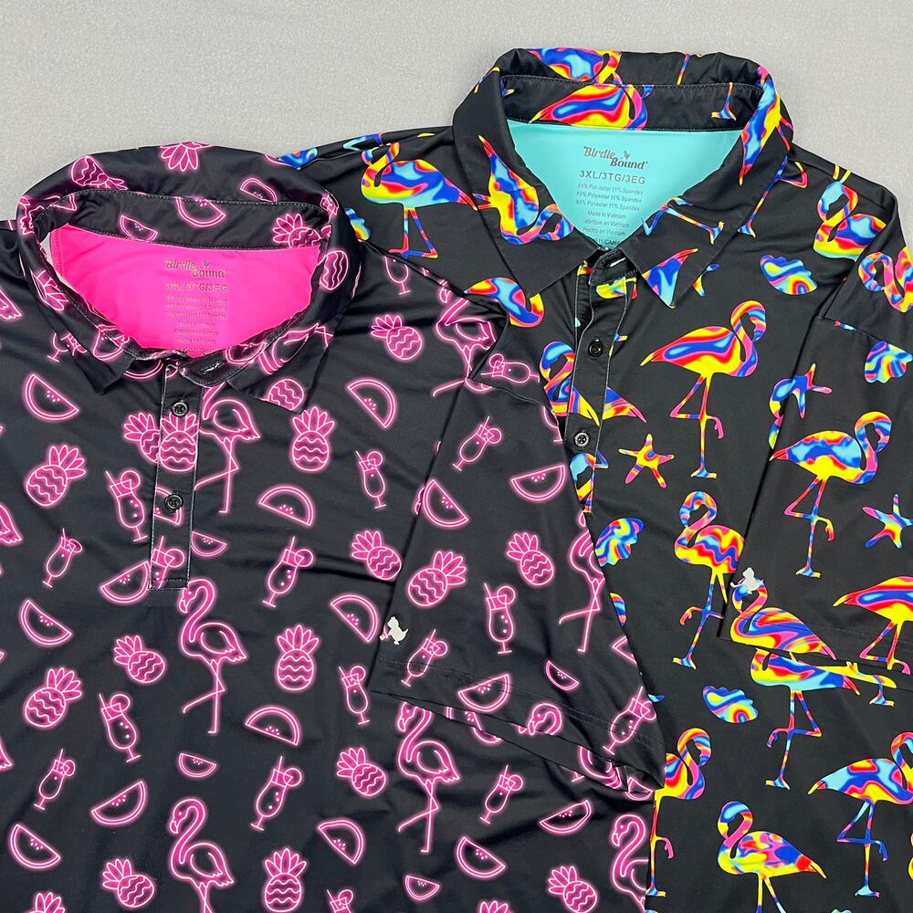 Birdie Bound Golf Polo Shirt Lot 2 Pack Flamingo Neon Fruit Stretch Men's 3XL